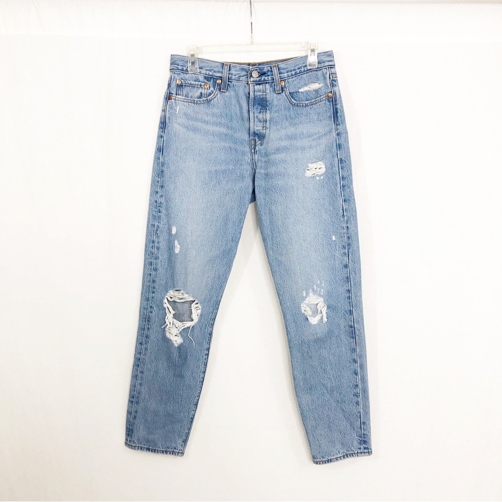 Levi’s High Rise Distressed Wedgie Premium Button Fly Denim Jeans, Size 28, Blue